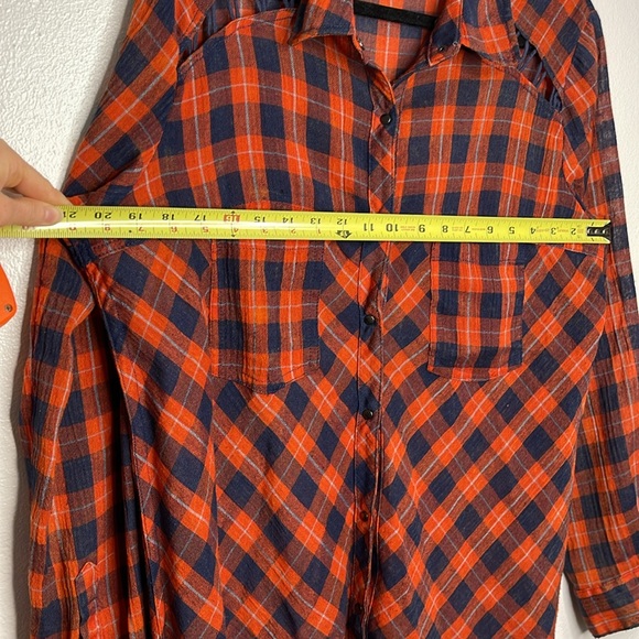 Free People orange and navy plaid button shirt M - Picture 8 of 9